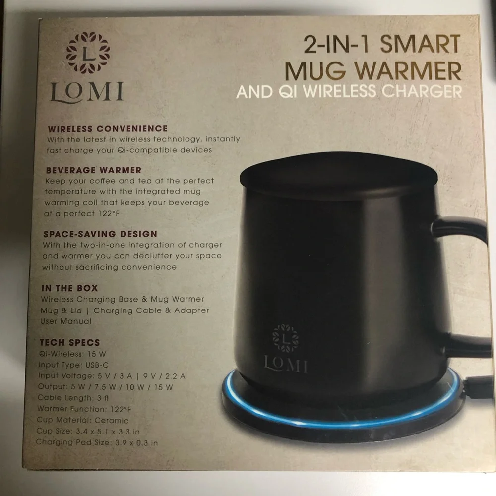 Black 2-in-1 Mug Warmer with 15W Qi Wireless Charger